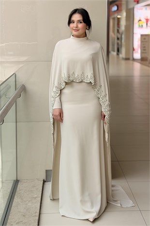 Fashion Night Taş İşlemeli İçli Dışlı Senti Krep Abiye