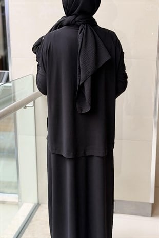 Nurcan Çetin Çift Fermuar Detaylı Kolsuz Yelek İç Elbiseli İkili Takım