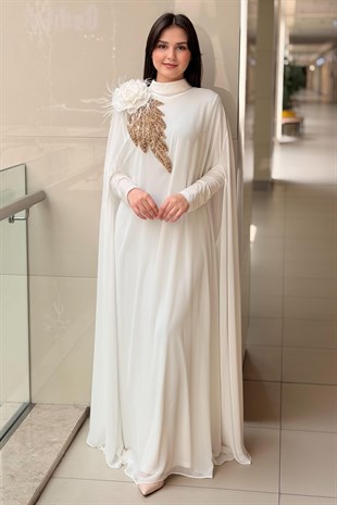 White Corner El İş Çiçek İşlemeli Abiye Elbise