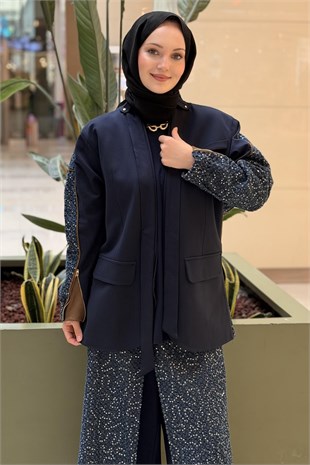 Ceremony Pullu Denim Ceket Bol Paça Pantolonlu Takım
