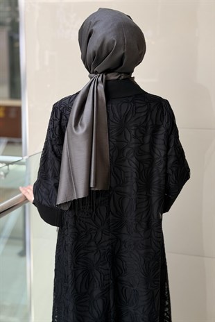 Matex Kruvaze Yaka İç Elbiseli Yakma İkli Abaya Takım