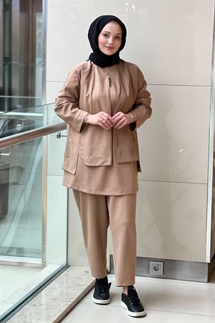 Ghisa Mix Kumaş Parça Desenli Tunik Pantolon Takım