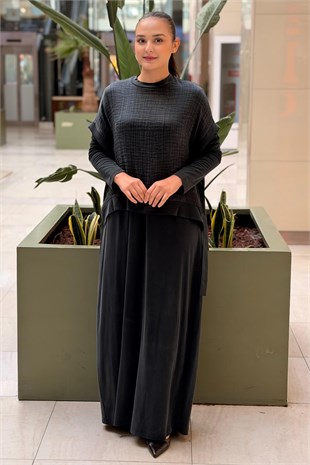 Nurcan Çetin Bürümcük Kolsuz Tunik Tam Boy Elbise İkili Takım