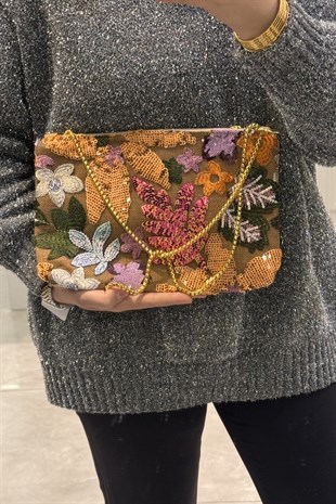 Mahal Bags Nakış İşlemeli Zincir Askılı Portföy Çanta