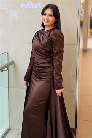 Fashion Night Pelerinli Saten Abiye Elbise