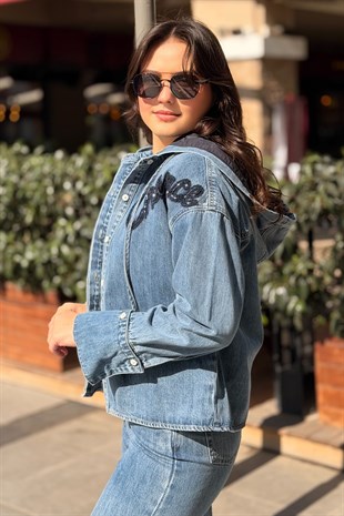 İpekyol Kontrast Kapüşonlu Denim Gömlek