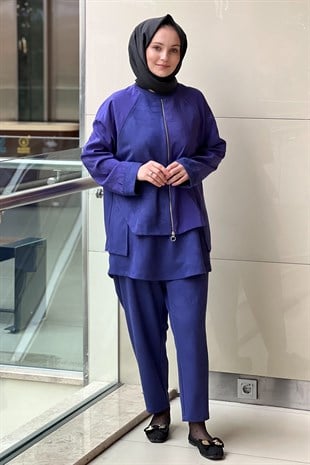 Ghisa Mix Kumaş Parça Desenli Tunik Pantolon Takım