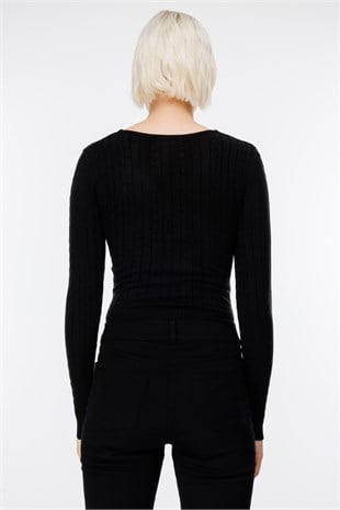 On Fashion Kruvze Örgü Desenli Kazak