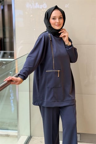 Nuss Fermuar Detaylı Tunik Pantolon Takım