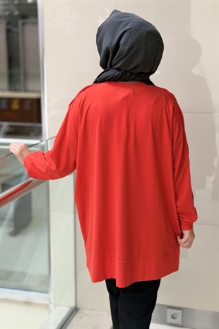 Tığ Triko İşlemeli Kol Oversize Tunik