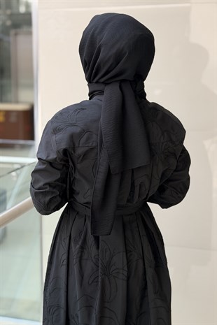 Kahma Nakıl İşlemeli Kuşaklı Gömlek Elbise