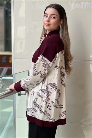 Ghisa Triko Saten Combinli Desenli Tunik