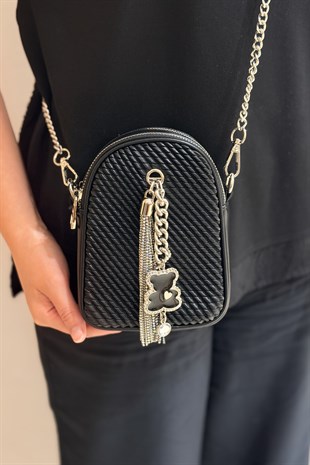 Mahal Bags Örgü Dokulu Çift Fermuarlı Çapraz Çanta