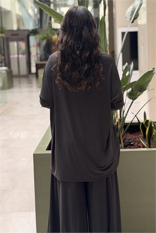 Nurcan Çetin Kat Kat Desenli Tunik Pantolon Takım