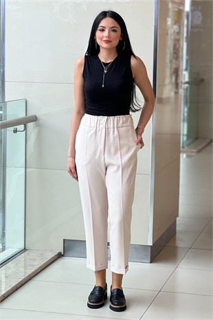 Sentez Beli Lastikli İnce Duble Paça Pantolon