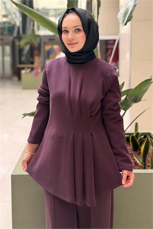 Nuss Asimetrik Pile Detaylı Tunik Pantolon Modal Takım