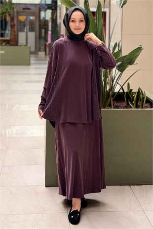 Heddy Yanları Bürümcük Kumaş Kombinli Tunik Etek Takım