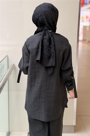 Nurcan Çetin Kolları Apolet Detaylı Gömlek Pantolon Takım