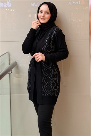 Ghisa Pul Payet Güpür Detaylı Triko Hırka