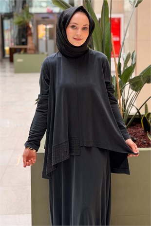 Nurcan ÇetinKumaş Mix Önü Kısa Arkası Uzun Tunik Etek Takım