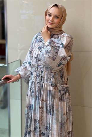 Ghisa Fırıfrlı Desenli Elbise