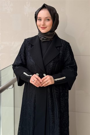 Matex Kruvaze Yaka İç Elbiseli Yakma İkli Abaya Takım