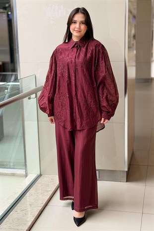 Ghisa Random Sim İp İşlemeli Organze Gömlek Pantolon Takım