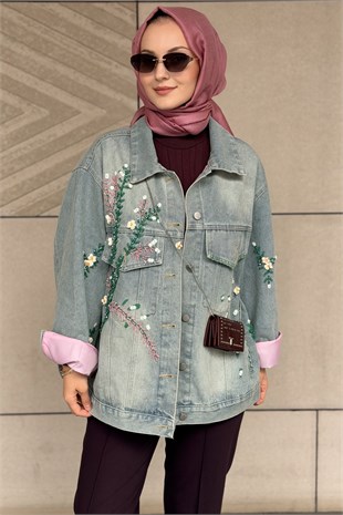 Mahal Çiçek Boncuk İşlemeli Astarlı Cenim Ceket