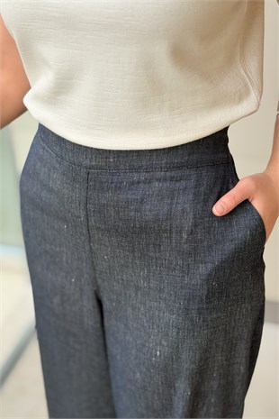 Ceremony Arkası Lastikli Bol Paça Denim Keten Pantolon