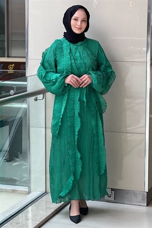 Mahal Boğazlı Fırfırlı Elbise