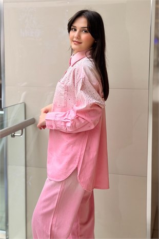 Ghisa Serpme Taş İşlemeli Liosel Gömlek Pantolon Takım