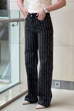 İpekyol Hotfix Baskılı Wide Leg Fit Jean Pantolon