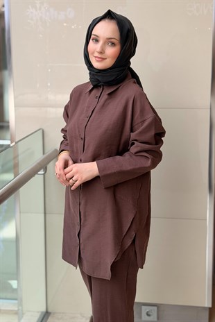 Ceremony Önü Çıtçıtlı Aller Detaylı Keten Pantolonlu Takım