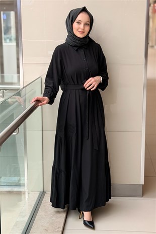Nurcan Çetin Nakış Detaylı Kuşaklı Cotton Elbise