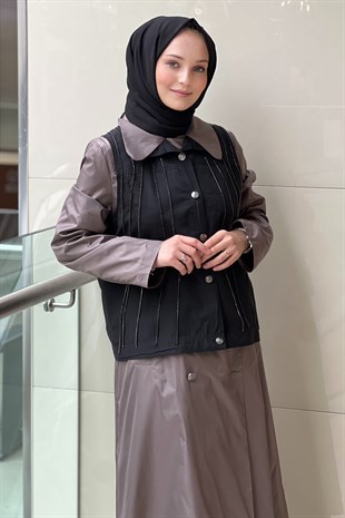Qül Exclusive Zincir Detaylı Yelekli Trenç