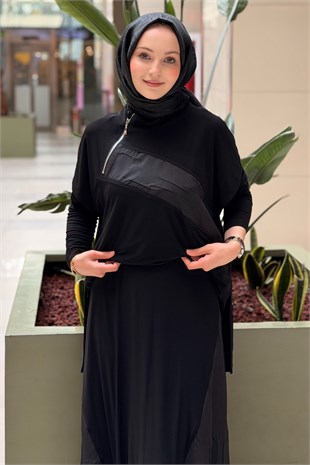 Nurcan Çetin Çapraz Fermuar Detaylı Kolsuz Tunik İçlik Etek 3lü Takım