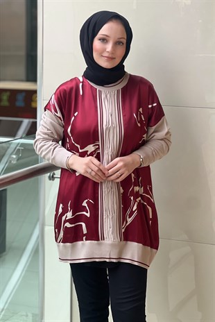 Ghisa Triko Detaylı Desenli Saten Tunik