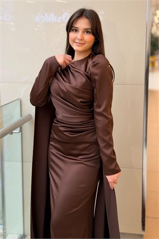 Fashion Night Pelerinli Saten Abiye Elbise