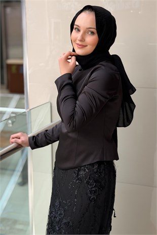Fashion Night Kabartma Gül İşli Bluz Etek İkili Abiye Takım