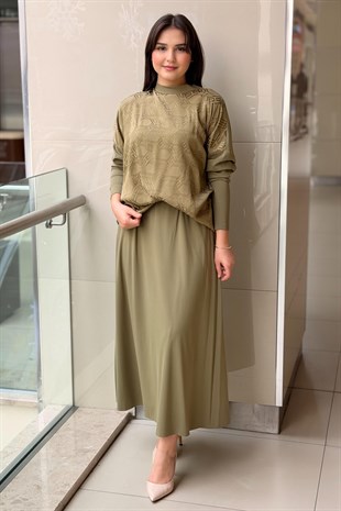 Nuss Labirent Desen Tunik Etek İkli Takım