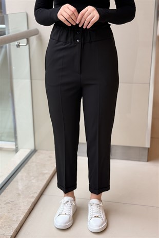 Sentez Beli Lastikli İnce Duble Paça Pantolon