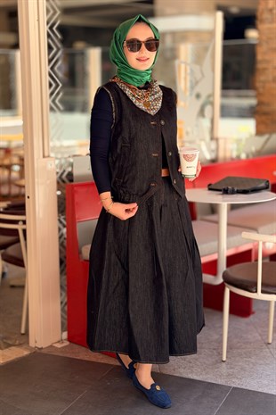 Twist Fularlı Denim Yelek
