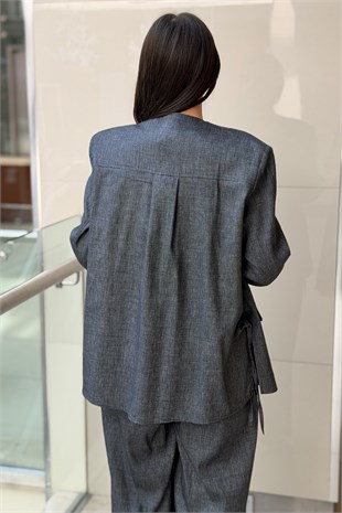 Ceremony Yandan Bağlamalı Denim Keten Ceket