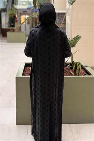 Nuss Geniş Yaka Fermuar Cepli Tam Boy Vegan İpek Kap