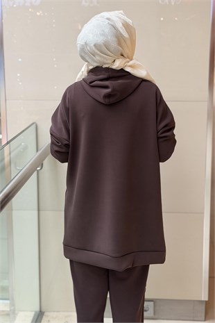 Ghisa Kabartma Nakışlı Kapüşonlu Kanguru Cepli Sweat Pantolon Takım