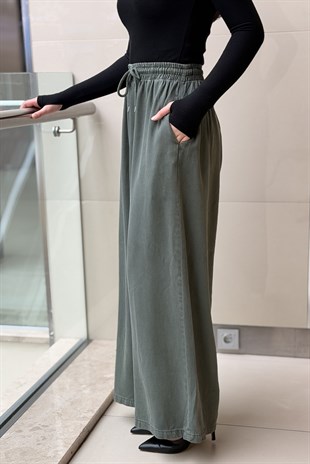 Mahal Beli İpli Lastikli Bol Pantolon