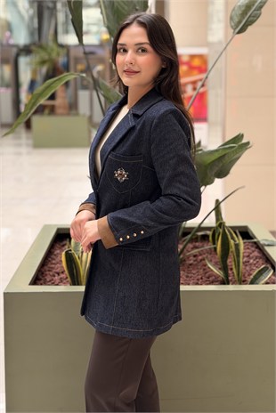 Ceremony Cebi Broş Detaylı Örme Denim Ceket