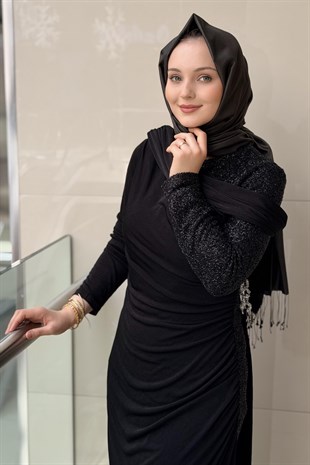 Fashion Night Pırıltı Boncuk İşleme Detaylı Abiye Elbise