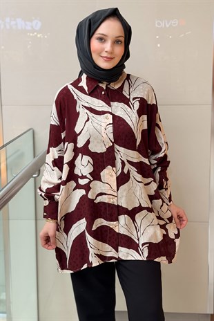 Ghisa Liopar Yaprak Desenli Saten Gömlek