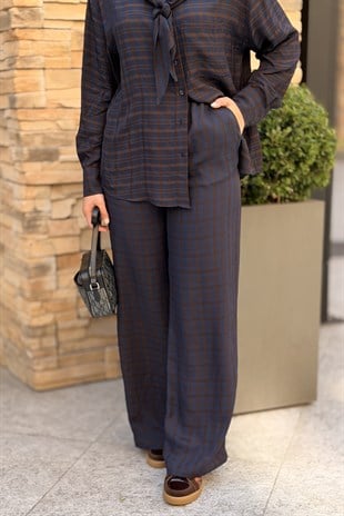İpekyol Ekose Desen Wide Leg Pantolon